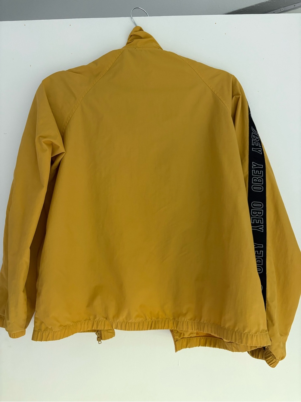 Obey Men's Mustard Yellow Windbreaker with Black Branded Shoulder Tape - Picture 2 of 3